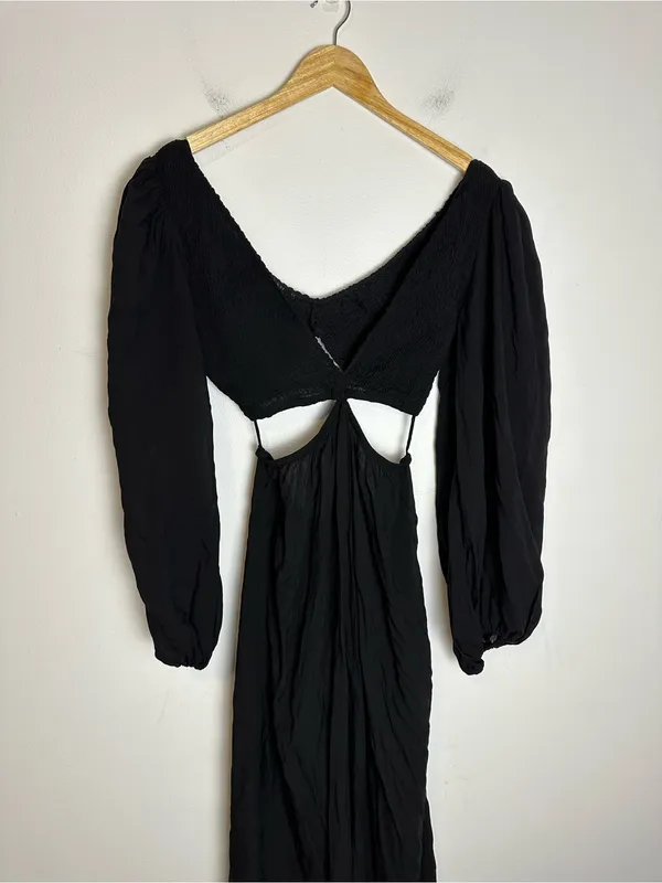 Indah Julie Solid Ruched Bodice Cutaway Maxi Dress in Black Sz M - Image 6