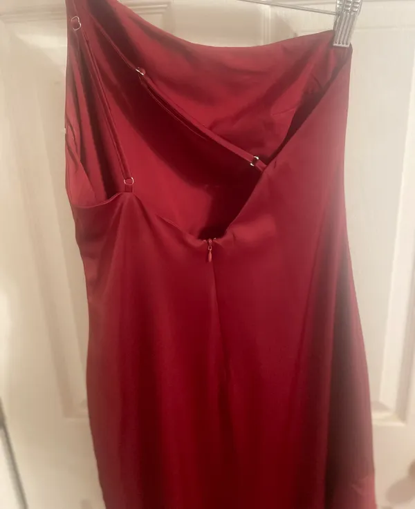 Lulus Burgundy Satin Midi Dress - Image 4