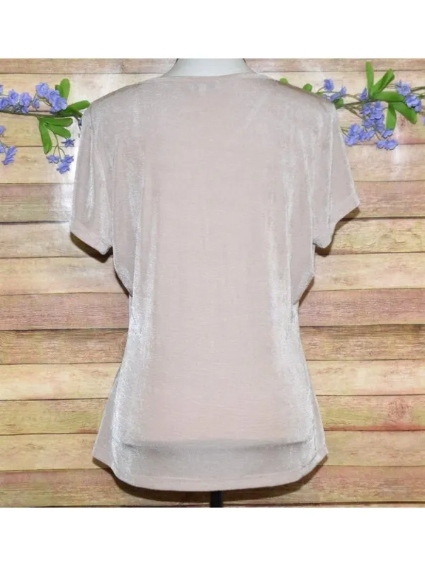 Another Love Ladies Beige Blouse Top Size L Shiny Slinky Neutral Career - Image 5