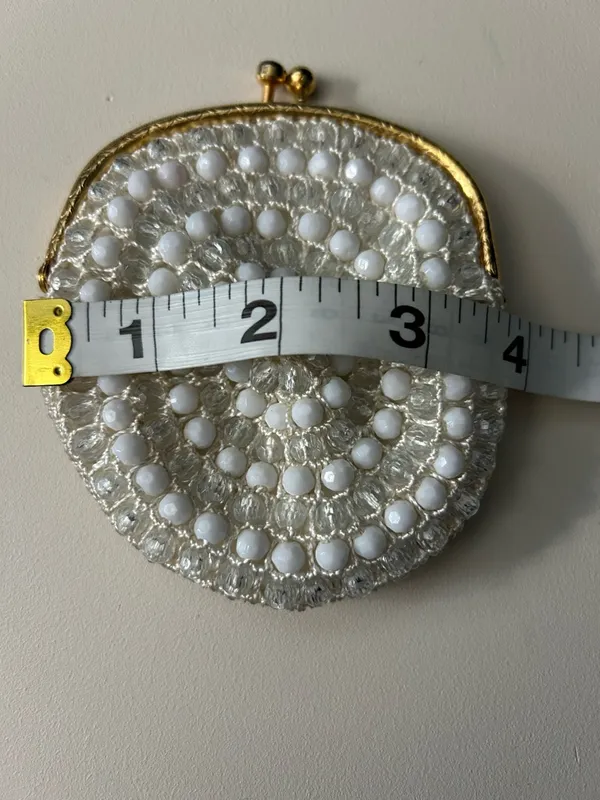 Handcrafted White Beaded Coin Purse with Gold Frame - Image 10