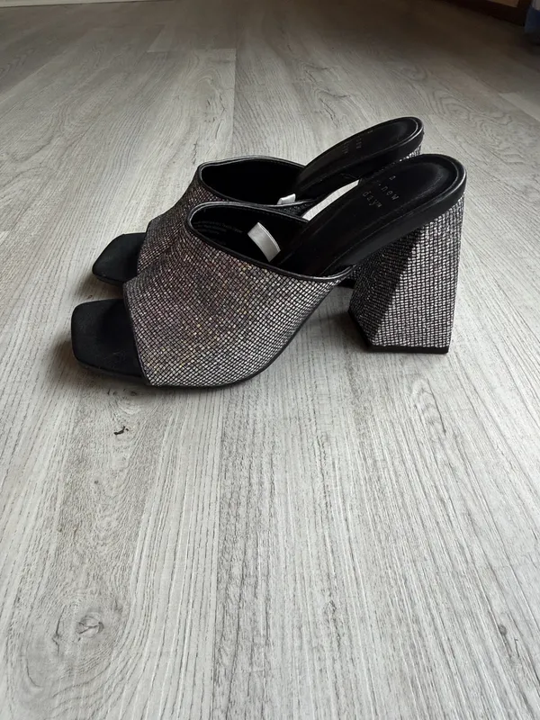 A New Day Black Rhinestone Block Heel Slide Sandals Sparkly Mule - Image 4