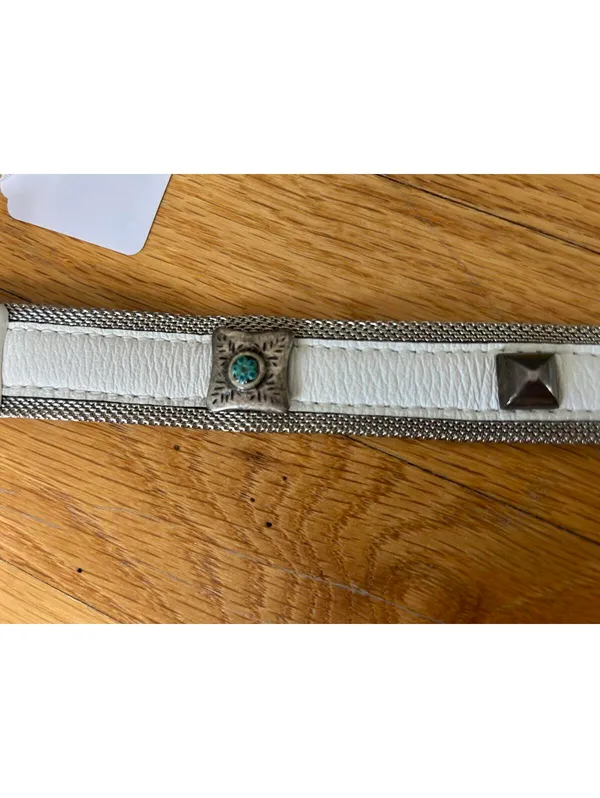 Leather Belt with Decorative Buckle and metal mesh accent - Image 4
