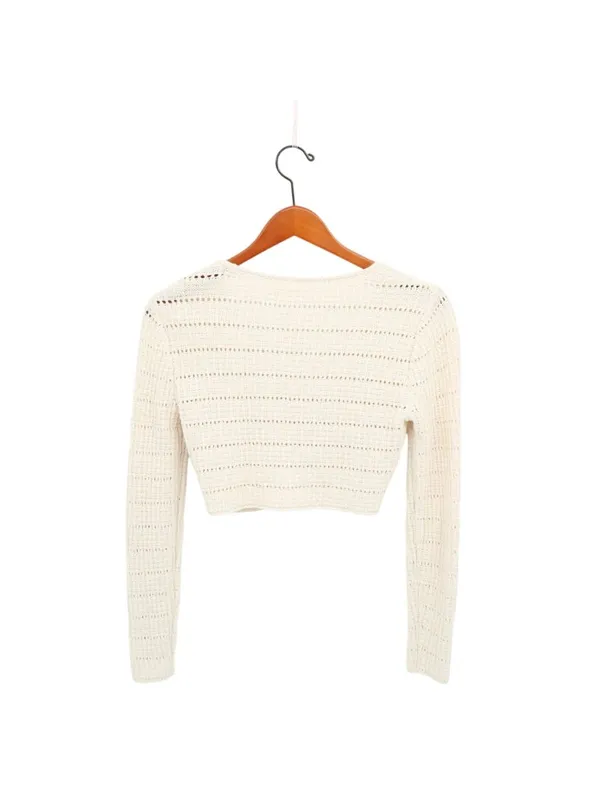 Reformation Piero Open Knit Cropped Cream Cardigan Sweater Boho XS - Image 5