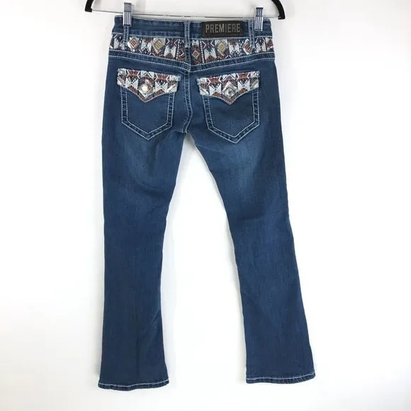 Premire by Rue 21 Womens Jeans Slim Boot Embroidered Dark Wash 1/2S - Image 2