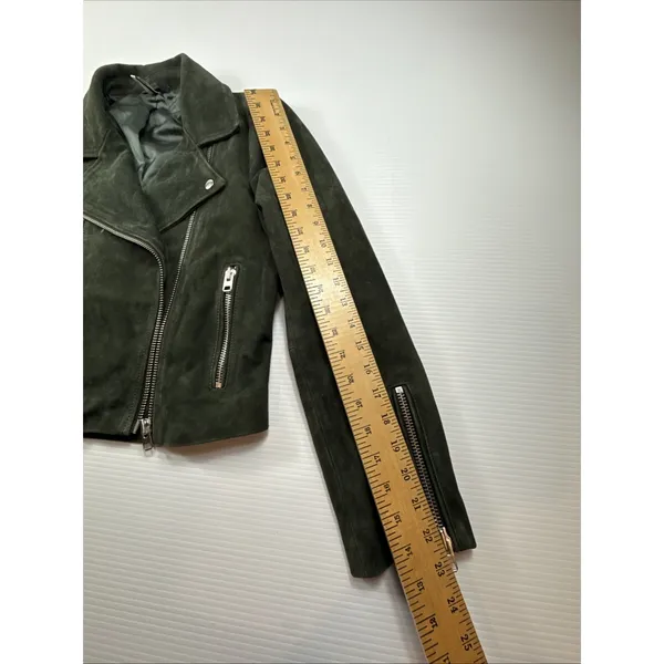 Topshop Suede Leather Moto Jacket Dark Green Women's Size 8 - Image 6