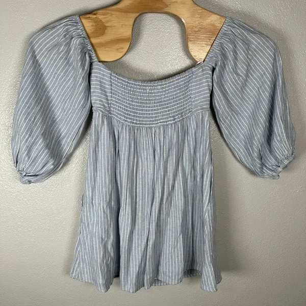 Abercrombie & Fitch Emerson Puff Sleeve Mini‎ Dress Blue White Striped Size XXS - Image 4