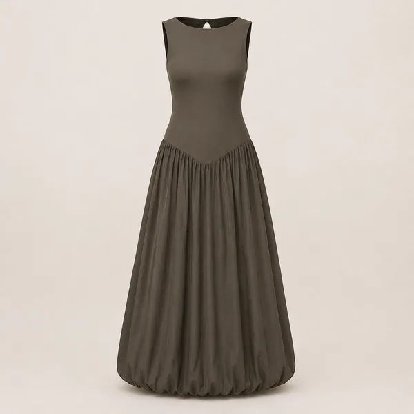 Reformation | NWT Elvira Open Back Bubble Hem Midi Dress Morel Brown | Size 6 - Image 10