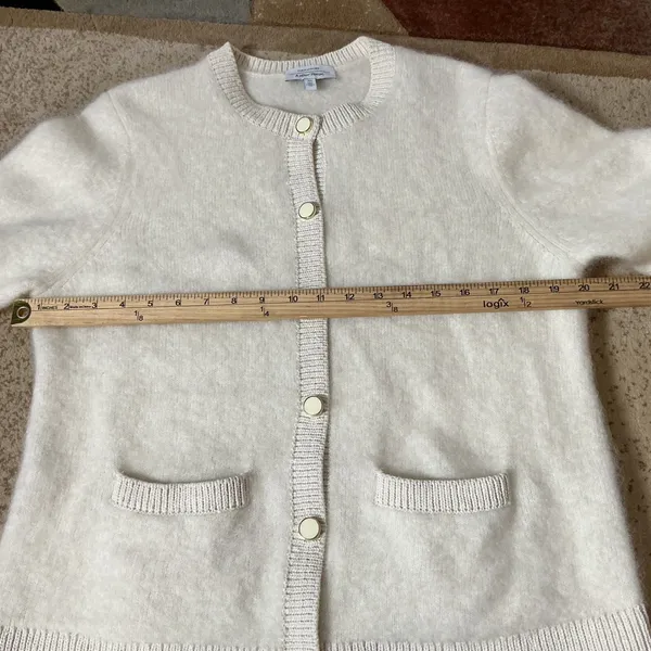 & Other Stories Mohair Wool Blend Cardigan Women M Cream Fuzzy Button Sweater - Image 4
