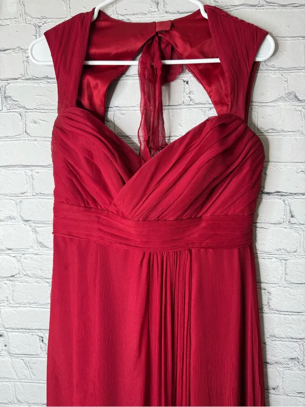 Amsale Elegant Red Halter Maxi Dress - Classic Evening Style size 10 - Image 4
