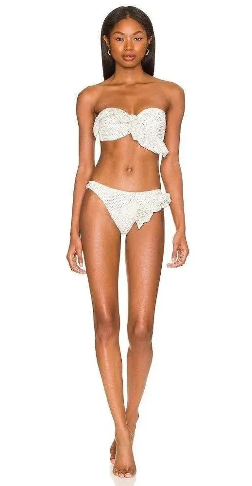 CHIO Ruffle Bikini Top in Silver Medium New Bandeau Strapless Tube - Image 9