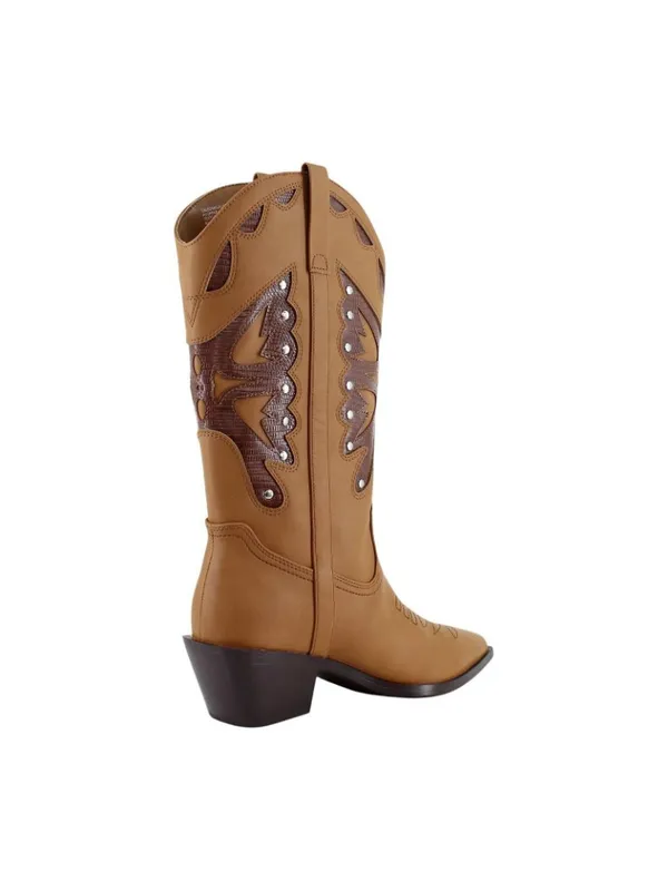 NWT Madden Girl Faux Leather Stud Pointed Toe Western Boots Natural Brown 8M - Image 5