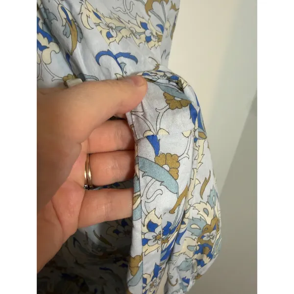 Tuckernuck Dress Womens M Blue White Floral Cotton Puff Sleeve Tiered Midi - Image 7