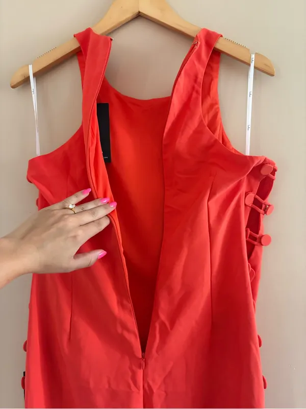 Lulus Masterfully Mod Bright Orange Side Button Midi Dress Size XL Sleeveless - Image 9