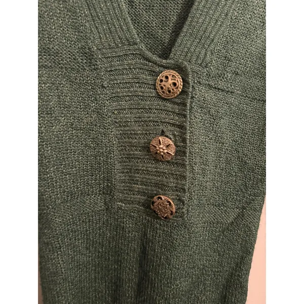 BKE Sweater‎ Womens Small Green V-Neck Ribbed Knit Ornate Button Pullover H72129 - Image 2