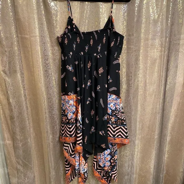 Express Black Orange Paisley Floral Handkerchief Dress, Large‎ - Image 3