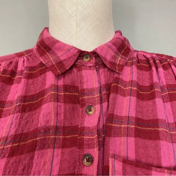 Anthropologie Isadora Button-Back Tunic Posy Pink Shirt‎ Blouse Top Plaid Medium - Image 13