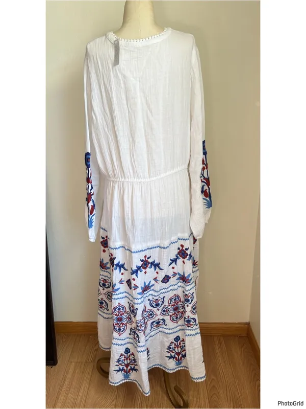 Soft Surroundings Sarnia Embroidered Midi Cotton Gauze Dress Medium Boho - Image 3