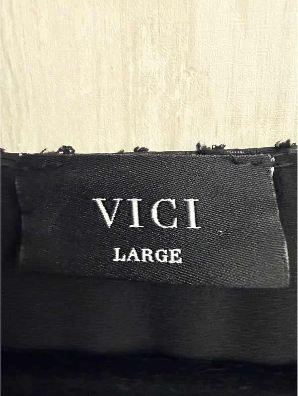 VICI Women’s Large Black Chevron Sheer Balloon Sleeve Blouse USA - Image 5