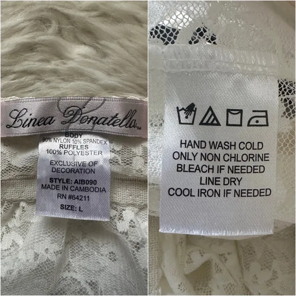 Linea Donatella Babydoll Chemise Lingerie Sleepwear Top Sheer Lace White Sz L - Image 6