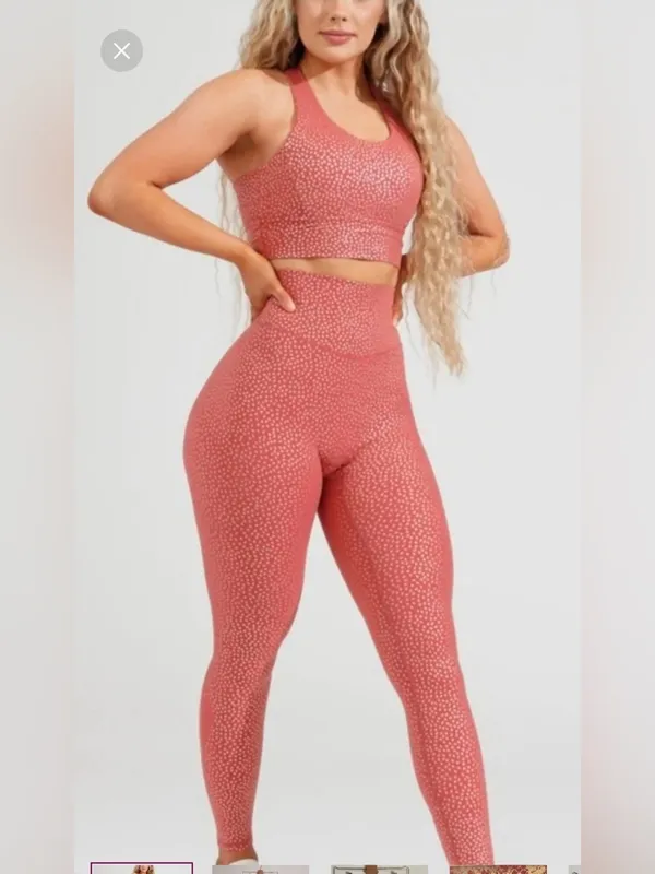 Buffbunny Legacy leggings high waisted rise mauve bossy print dots workout - Image 4