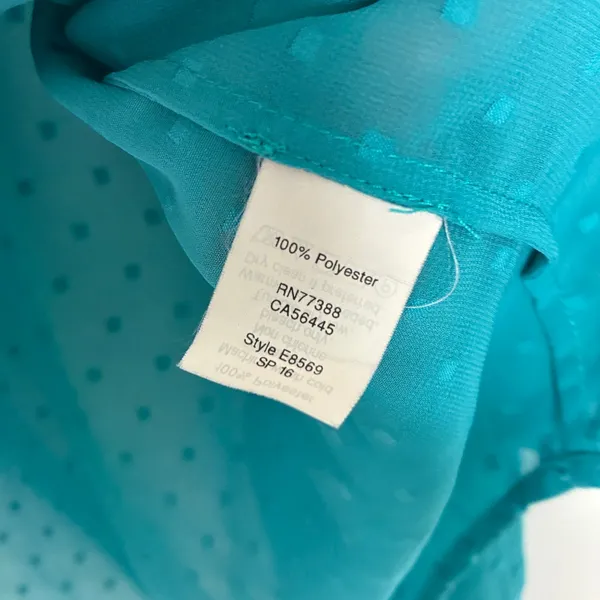 J. Crew Factory Teal Blue Plumetis Semi-Sheer Button Front Blouse Womens Large - Image 4
