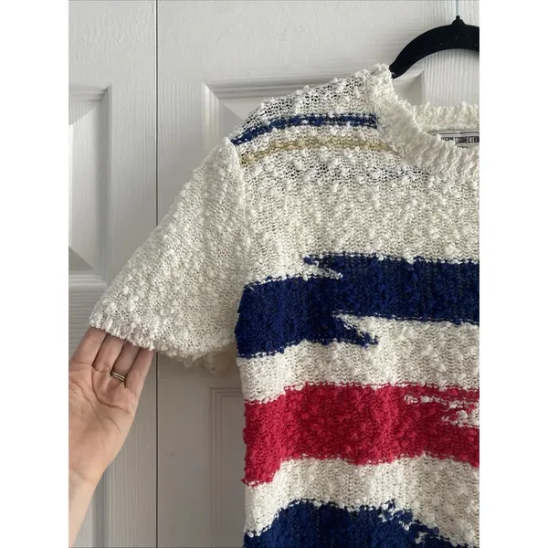 Western Connection Vintage Popcorn‎ Knit Sweater Womens Size M White Striped 80s - Image 2