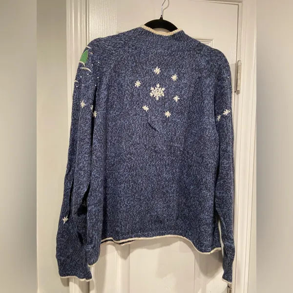 VTG Erika Size PXL Christmas Cardigan Sweater Zip Front Snowman Winter Cotton - Image 8