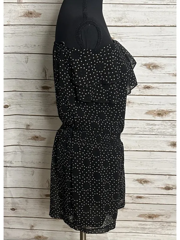 Black Ivory polka-dot strapless romper Medium layered ruffle chiffon coquette - Image 2