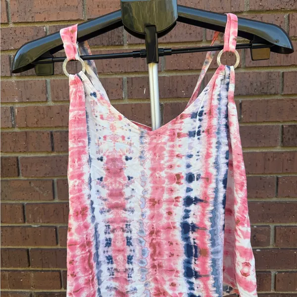 Sadie & Sage Coral Navy Tie Dye Tank Top Cami Flowy V-Neck Womens Size Medium - Image 4