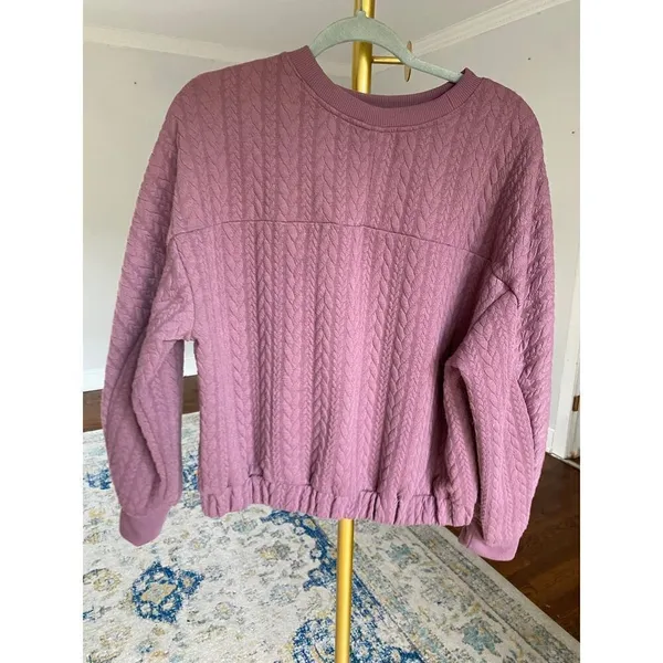 A New Day Quilted Cable Knit Sweatshirt Quiet Luxury Parisian Cozy Pullover Y2K - Image 3