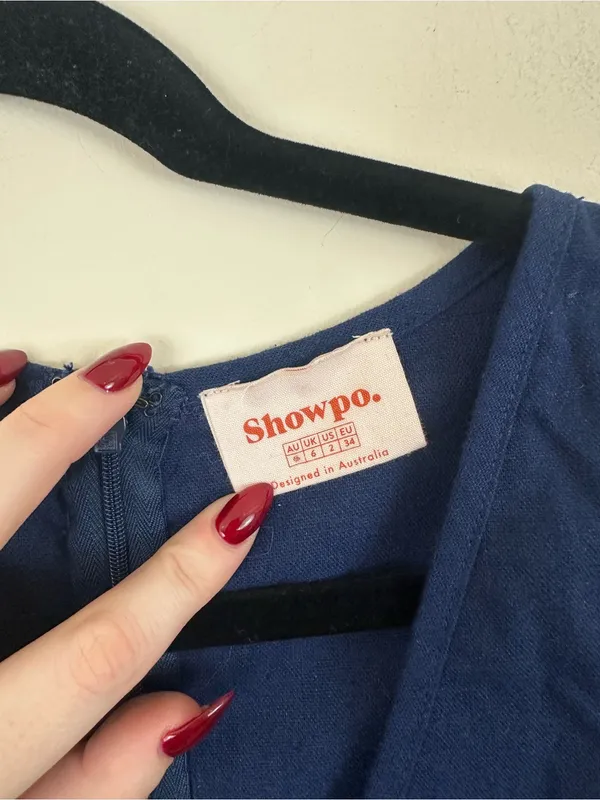 Showpo Sleeveless Navy Wrap Jumpsuit Linen Side Button Size 2 Women's - Image 3