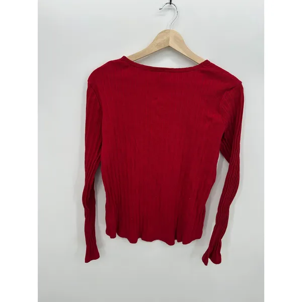 Lauren Ralph Lauren Red Ribbed Cotton Henley Long Sleeve Top Womens XL‎ Western - Image 2