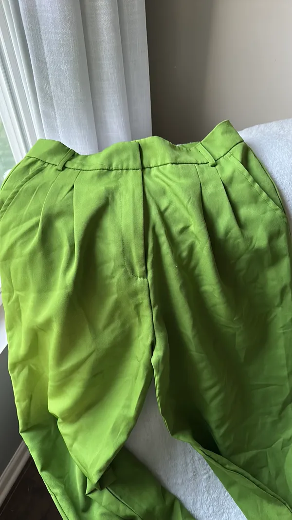 Shein Slacks Wide-Leg Flowy lime green - Image 3