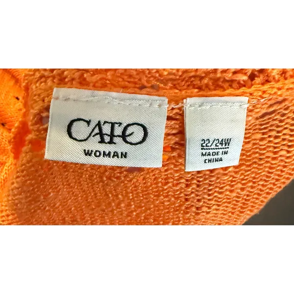 Cato Woman 22/24W Cardigan Orange Pointelle Knit Open Front Scalloped Trim Boho‎ - Image 3