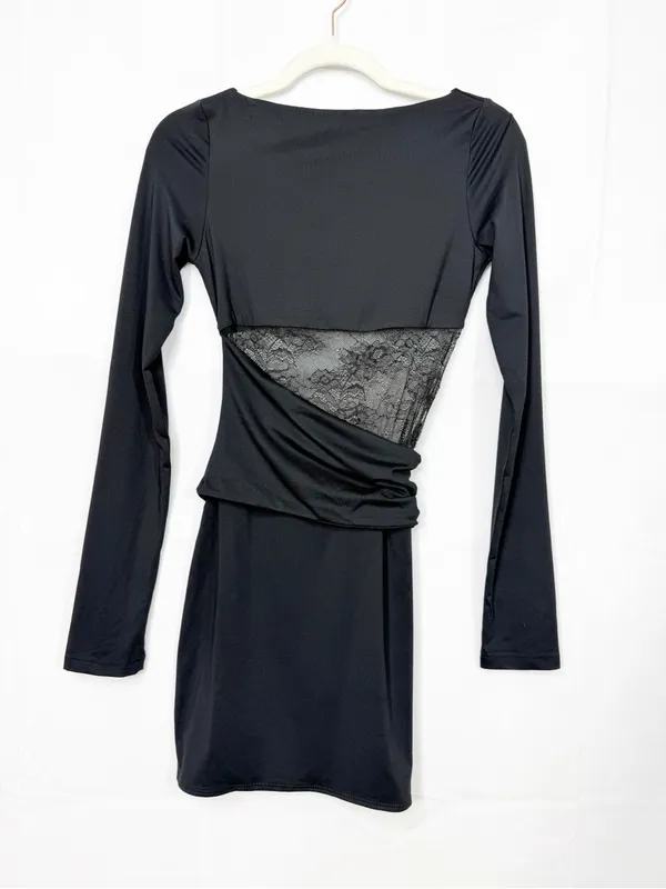 Peppermayo Echo Long Sleeve Mini Dress Black Lace - Image 2
