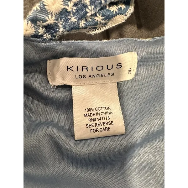 Kirious Los Angeles Eyelet Ruffle Strap Crop Top Women Medium Blue White Cotton - Image 8