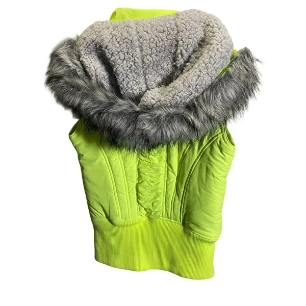 LJ Black Premium Womens Vest S Neon Yellow‎ Faux Fur Hood Winter - Image 5