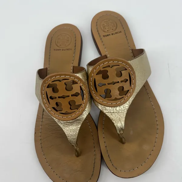 Tory Burch Metallic Gold and Tan Sandals - Image 6