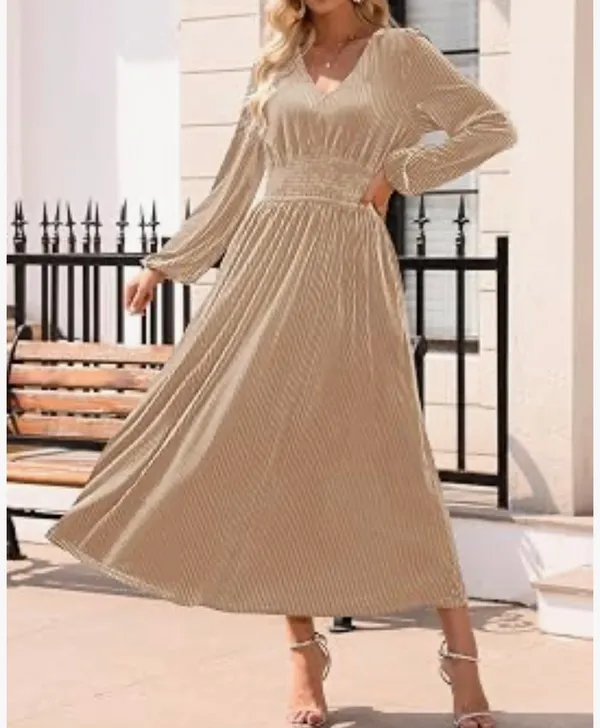 ZESICA Velvet Smocked Waist Midi Dress - Image 2
