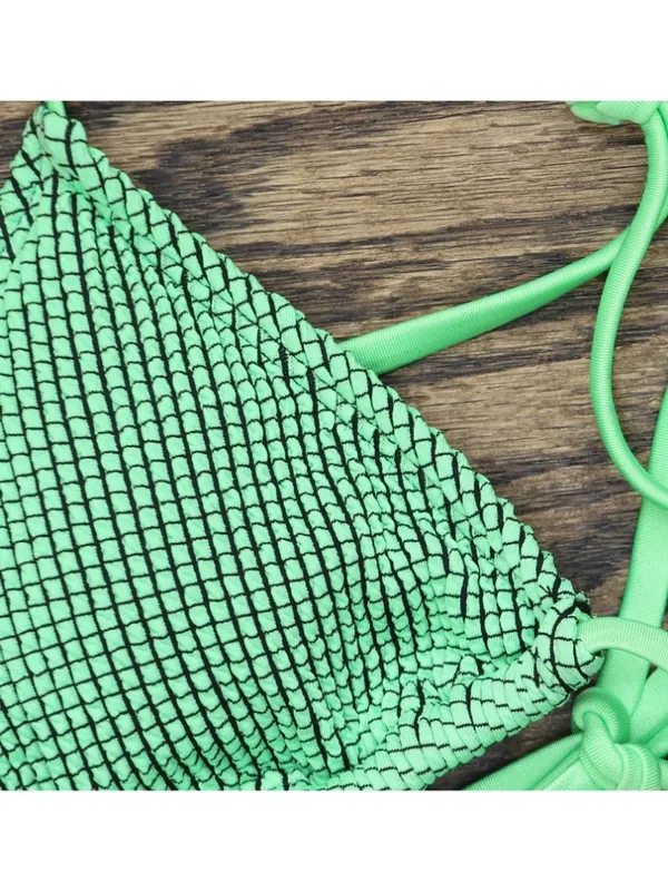 NWT Cotton On Womens String Triangle Bikini Top Intense Lime / Black Crinkle XS - Image 9