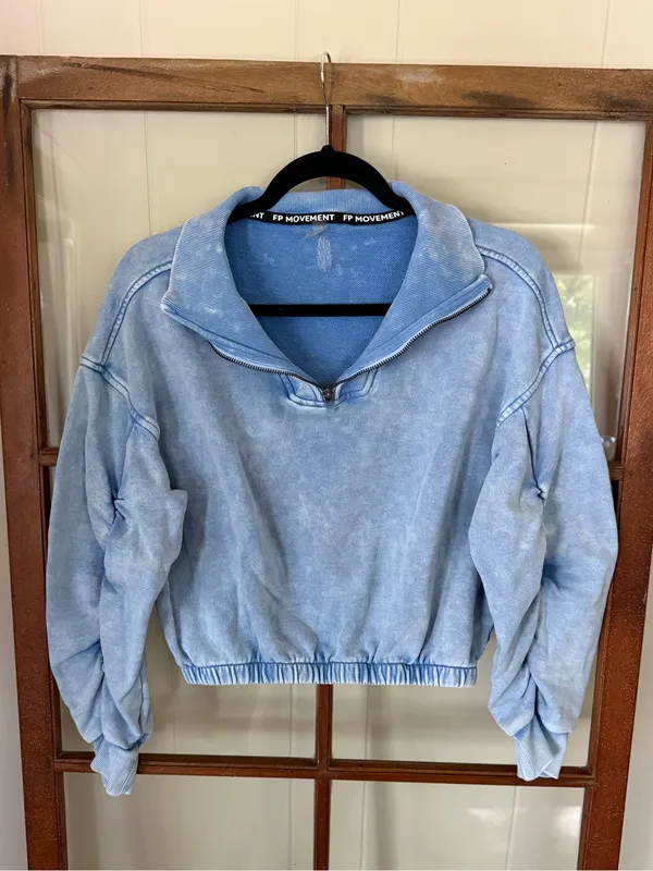 FP Movement Valley Girl Half Zip Cropped Sweatshirt Pullover Faded Blue Size XS - Image 4