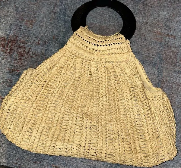Cream straw bag with pom pom detail #boho #summer - Image 2