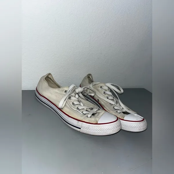 Converse All Star White Retro Canvas Chuck Taylor Maroon Low Top Sneakers Sz 9.5 - Image 6