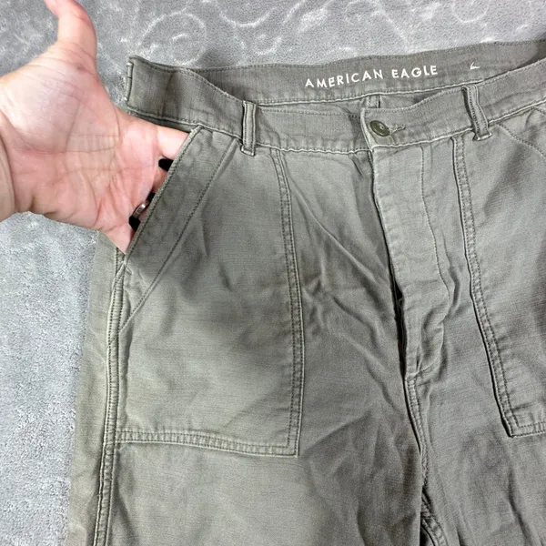 American Eagle Women 14 Olive Green Utility Cargo Pants High Rise Button Fly - Image 13