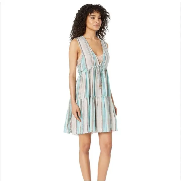 Free people Freebird‎ blue striped v neck sundress small - Image 2