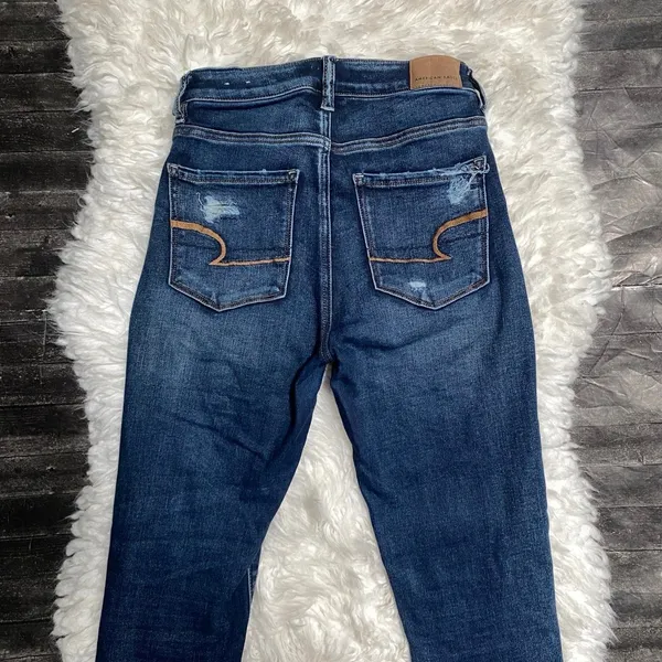 American Eagle Super High Rise Jeggings Dark Wash Distressed Normcore Softgirl - Image 7