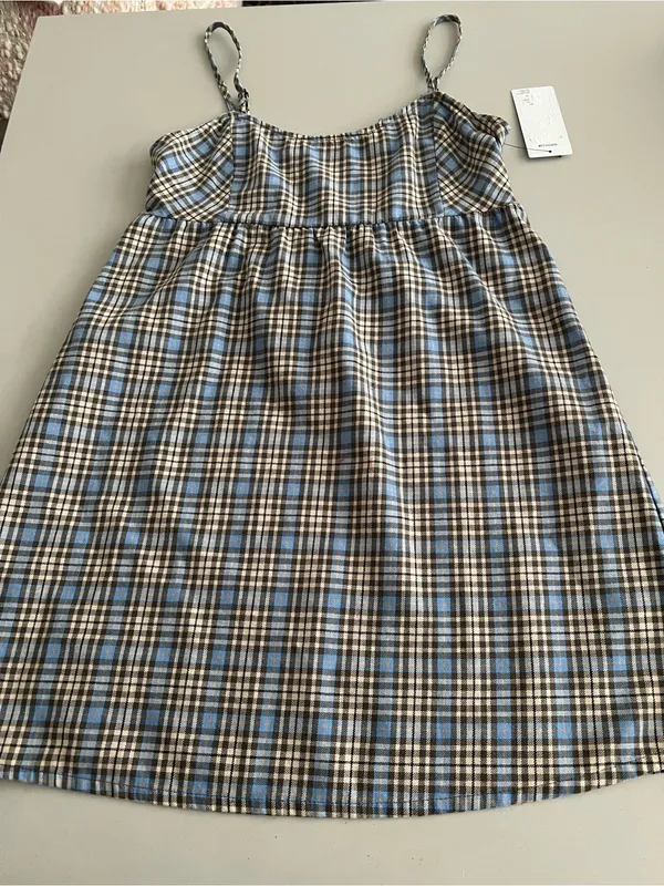 Hurley Blue and Tan Plaid dress Medium NWT - Image 3