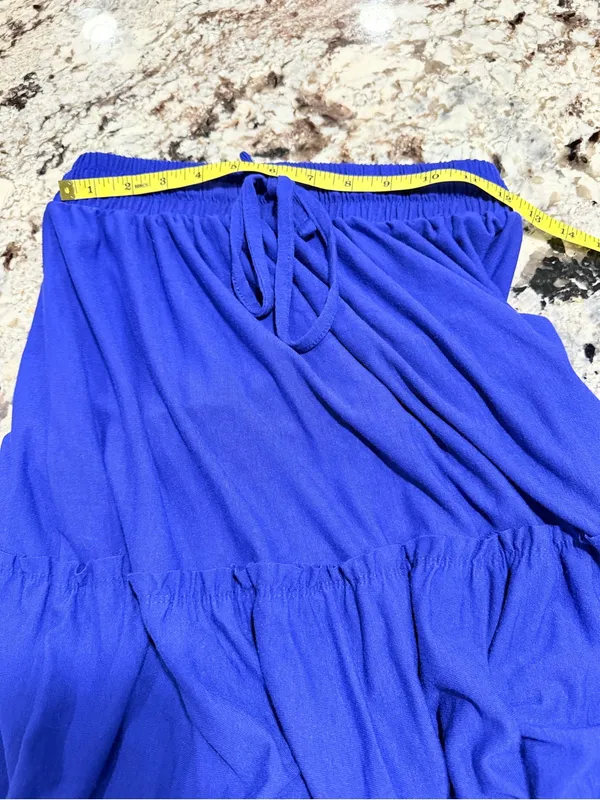 Zenana Blue Tiered Maxi Skirt Small Drawstring Boho Peasant - Image 5