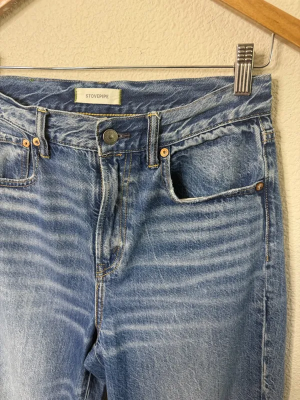 AE77‎ Premium Stovepipe Jeans High Rise Relaxed 32” Inseam Cotton Womens Size 4 - Image 3