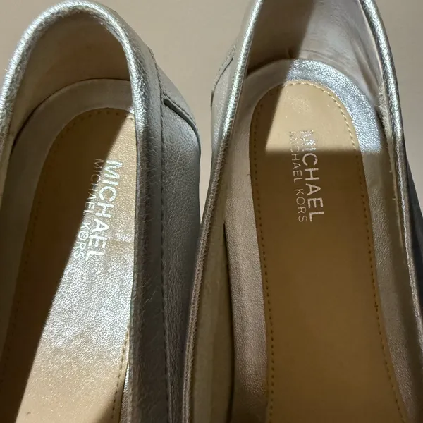 Michael Kors Loafers‎ Size 9 Leather Silver Metallic Callahan Moccasins U - Image 10